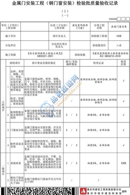 030402 金属门安装工程(钢门窗安装)检验批质量验收记录(Ⅰ)(一)、(二)
